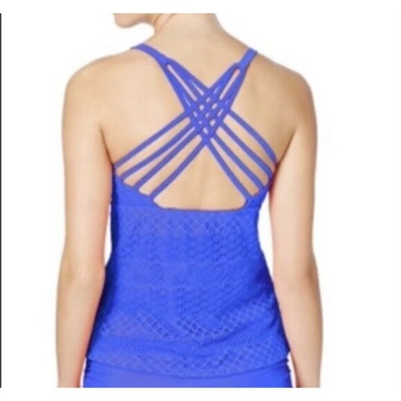 NWT Island Escape Tankini Swim Top Size 8 Strappy Add a Size Bust Enhancer Blue - Picture 2 of 10